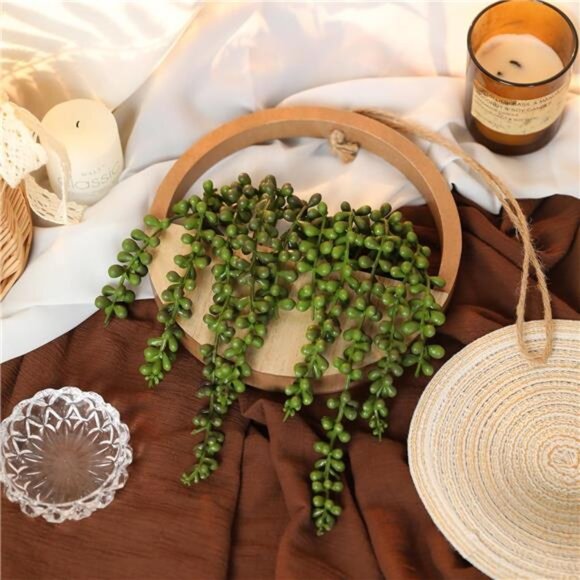 2pcs Artificial Succulents Hanging Plants 12.2'' Fake String of Pearls in Pot - Picture 4 of 7